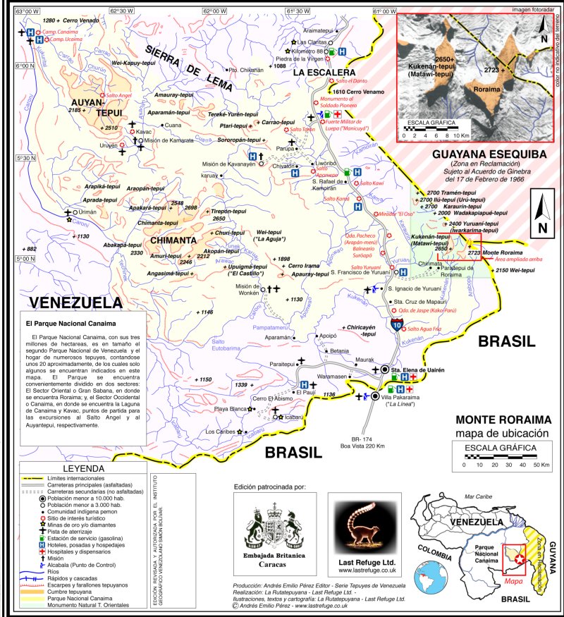 mapa del parque nacional canaima en venezuela